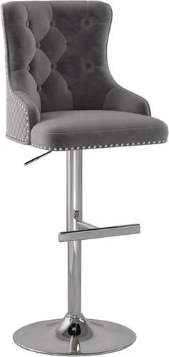 Vista 27 de Juego de 2 taburetes de bar de terciopelo, altura ajustable, base de metal dorado, beige Diseño de cabeza de clavo, función giratoria, ideal
