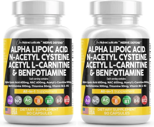 Vista 10 de Ácido alfa lipoico 600 mg N-acetil cisteína 600 mg acetil L-carnitina 500 mg Benfotiamina 300 mg - Suplemento de apoyo nervioso para mujeres