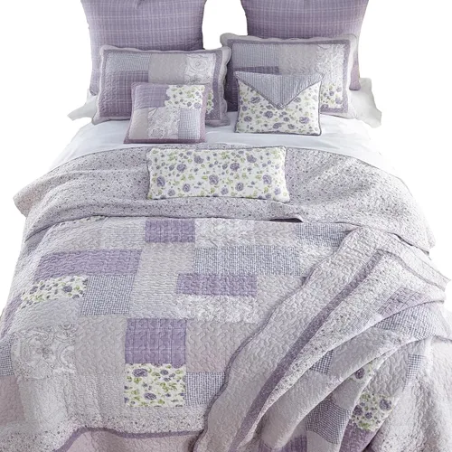 Vista 6 de Donna Sharp Edredón King – Colcha contemporánea de algodón rosa lavanda con patrón de retazos – lavable a máquina