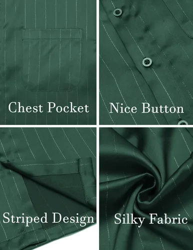 Vista 4 de COOFANDY Camisas de vestir de seda de manga corta para hombre, camisas casuales de satén con botones con bolsillo, fiesta, graduación, boda
