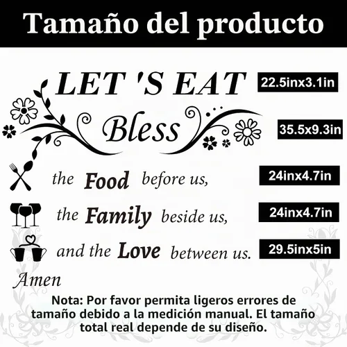 Vista 4 de Calcomanías de pared para cocina, cena, oración, calcomanías de pared de vinilo con citas de cocina, calcomanías de pared con texto en inglés "Let's