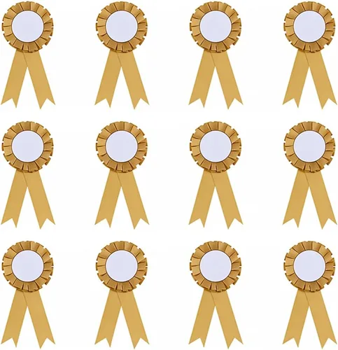 Vista 12 de CRASPIRE 12 unidades de 3 colores en blanco con botón de cinta de premio en el primer lugar, broche ganador de la victoria, roseta, gran premio