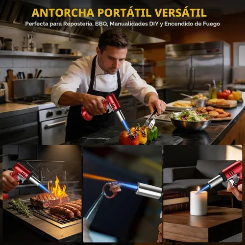 Vista 6 de Semlos Antorcha de butano con indicador de combustible, antorcha de cocina S-907 Rojo