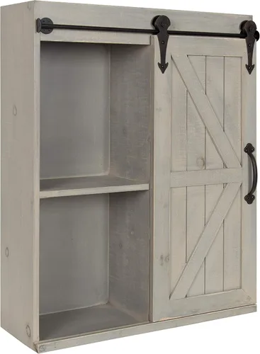 Vista 9 de Kate and Laurel Cates - Armario decorativo de madera con puerta corredera estilo granero, gris rústico