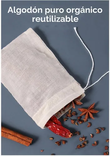 Vista 6 de 30 piezas de bolsas de especias de algodón natural para cocinar: 4x6, 6x8 Filtros de té reutilizables con cordón, ideales para colar sopas, bolsitas