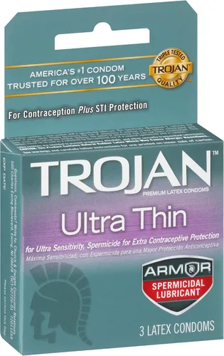 Vista 3 de Trojan Condón Sensibilidad Espermicida Ultra Delgado, 3