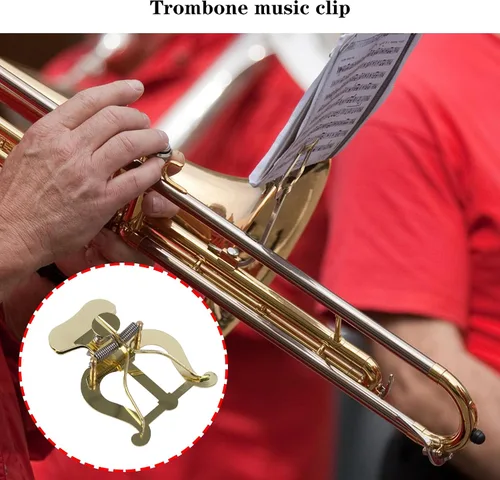 Vista 2 de Soporte de abrazadera de trombón dorado de reemplazo de lira con kit de bolsa de almacenamiento