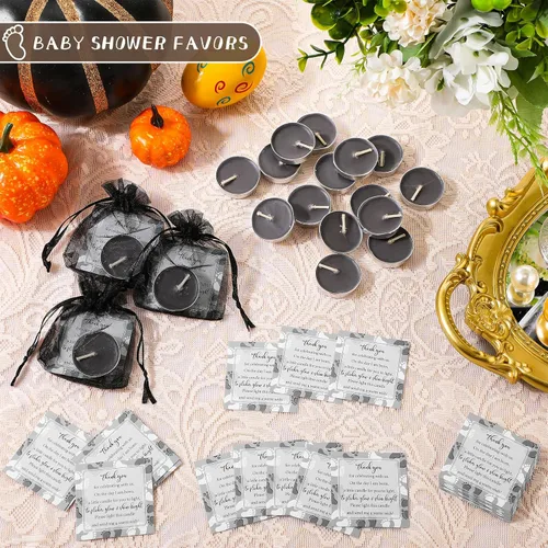 Vista 4 de 50 juegos de recuerdos de fiesta de baby shower, incluyendo 50 velas sin perfume para baby shower, bolsas de regalo, tarjetas para suministros