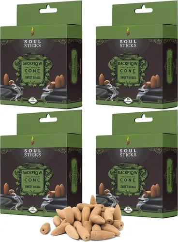 Vista 21 de Conos de incienso de reflujo – 40 conos orgánicos hechos a mano para quemador de cascada Paquete de 4 aromas aromáticos de larga duración Go Away