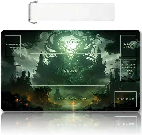 Vista 9 de Tapete de juego MTG cosido de alta calidad con zonas y parte trasera de goma antideslizante, tapete de juego TCG para MTG y otros juegos de cartas