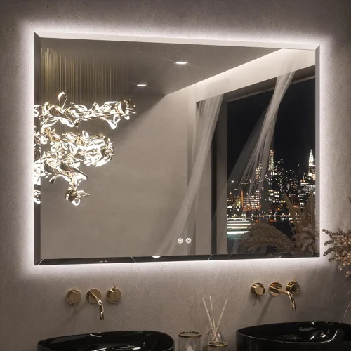 Vista 18 de Keonjinn - Espejo de 48x30 pulg retroiluminado LED para baño/tocador, luz de 3 colores ajustables blanca/cálida/natural, lúmenes altos, montaje
