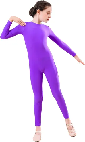 Vista 15 de Unitardo de cuerpo entero con manga larga para niñas, de una pieza, para gimnasia y baile, de licra, para niños Negro