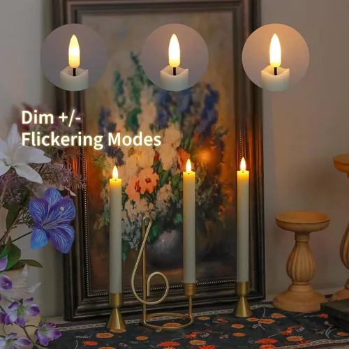 Vista 5 de Velas LED cónicas sin llama con temporizador remoto, velas parpadeantes de ventana de color marfil, paquete de 4 velas sin llama de cera real, cera