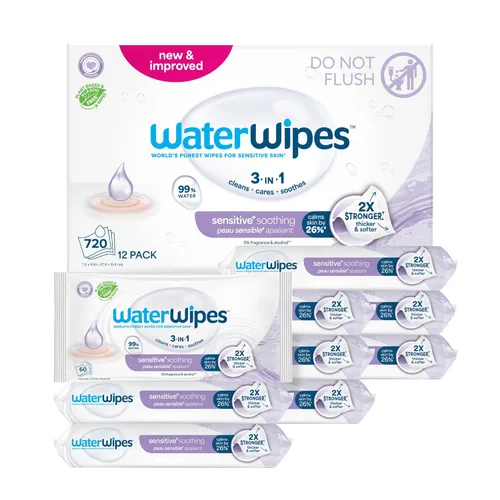 Vista 13 de WaterWipes Toallitas Sensibles+ Impulso Hidratante, 3-En-1 Limpia, Cuida, Hidrata, 99% de Agua con Aloe Vera, Toallitas para Bebé Sin Perfume
