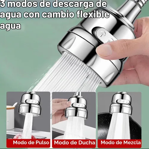 Vista 3 de Accesorio de rociador de llave, cabezal de llave de cocina de repuesto giratorio de 360° extensor de llave de 3 velocidades con adaptador universal