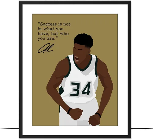 Vista 18 de LOLUIS Arte de pared con cita motivacional, arte dibujado a mano de la superestrella del baloncesto, decoración temática deportiva, dormitorio