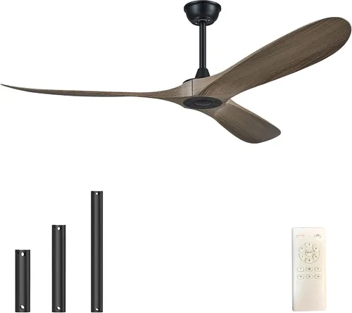 Vista 8 de Ventilador de techo de 52 pulgadas sin luz, ventilador de techo para exteriores con control remoto, 3 cuchillas de plástico con gran flujo de aire