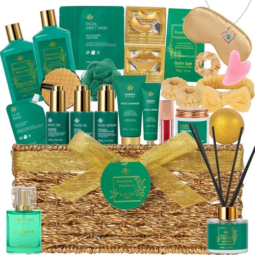 Vista 20 de 35 piezas de regalos de Navidad para mujeres y hombres, cesta de regalo de baño y cuerpo de carbón, kit de cuidado de la piel facial, regalo