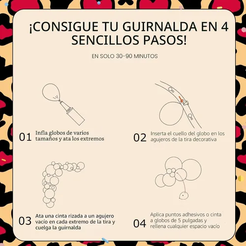 Vista 6 de Kit de arco de globos con estampado de guepardo, 185 globos metálicos rojos, negros y dorados, con globos de guepardo de aluminio para decoraciones