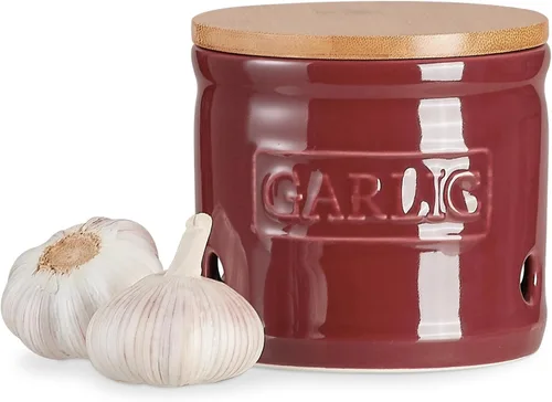 Vista 11 de ONEMORE Soporte de ajo con tapa, recipiente de ajo de cerámica de 4 pulgadas, azul claro