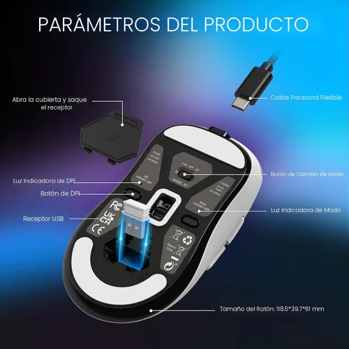 Vista 8 de ATTACK SHARK X3 - Mouse inalámbrico para juegos, mouse ergonómico de computadora de 1.49 onzas, triple modo PAW3395 sensor óptico de 26 K DPI