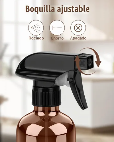 Vista 2 de Bontip Botella pulverizadora de vidrio de 16 onzas para limpieza, plantas Ámbar