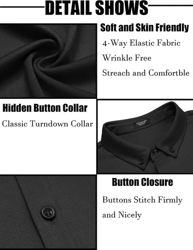 Vista 5 de COOFANDY Camisa casual con botones para hombre, de manga corta, sin arrugas