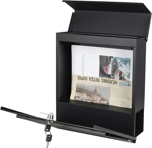 Vista 2 de Buzones con cerradura con llaves, buzón de correo montado en la pared al aire libre con gran capacidad, 14 3/10 x 4 1/10 x 13 pulgadas, negro
