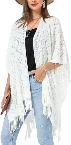 Vista 9 de Soul Young - Chal de punto para mujer, poncho con flecos y capa