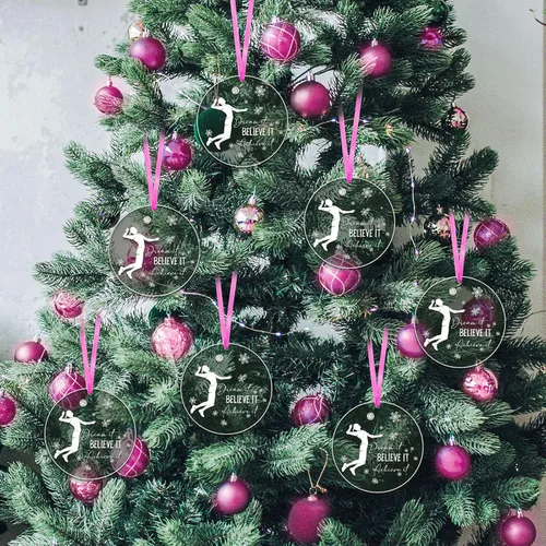 Vista 4 de 18 PIEZAS Adorno de Navidad de Voleibol Redondo de Acrílico Adorno Colgante de Jugador de Voleibol Adorno de Árbol de Navidad de Voleibol ¡Créelo!