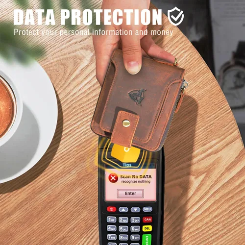 Vista 3 de Handadsume Genuino caballo loco cuero viaje regalo moneda bolsillo tarjeta caso largo organizador cadena Rfid monedero con broche para hombres