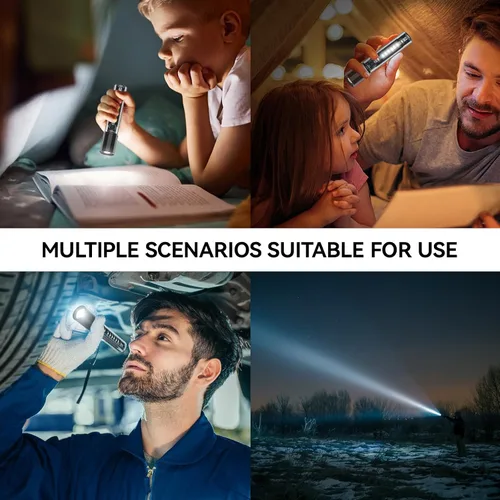 Vista 6 de VAVOFO Linterna LED, cuerpo de aluminio, linterna LED EDC púrpura - USB-C recargable, impermeable, enfoque de zoom, 3 modos, estroboscópico