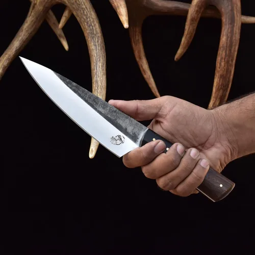 Vista 6 de Knives Ranch Cuchillo de chef rústico hecho a mano, hoja de acero inoxidable de alto carbono 440C de 6-5/8 pulgadas, cuchillo de cocina total