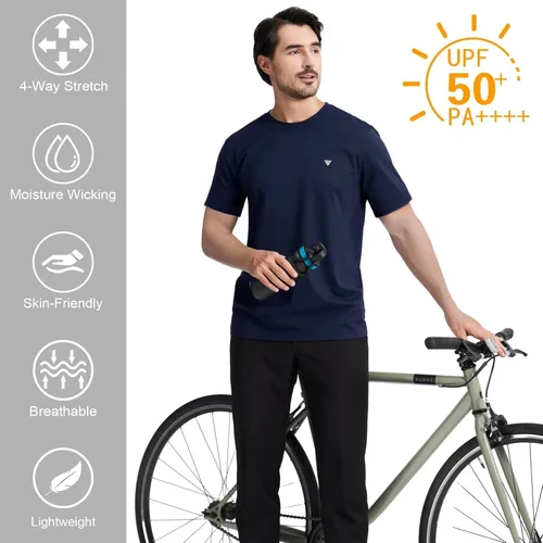 Vista 5 de M MAELREG Camiseta para hombre que absorbe la humedad, manga corta y larga, ligera, casual, cuello redondo, camisetas de golf para hombres