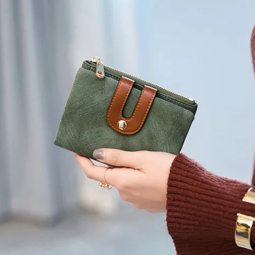 Vista 5 de AOXONEL Cartera pequeña de cuero plegable Rfid para mujer, con cremallera, bolsillo para tarjeta de identificación, delgada, compacta y delgada