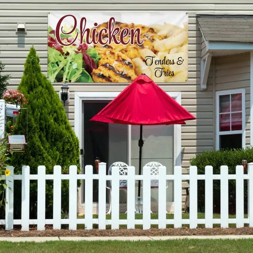 Vista 3 de Vinyl Banner Multiple Sizes Chicken Tenders & Fries A Restaurant & Food Outdoor Weatherproof Industrial Yard Signs Golden 4 Grommets 12x30Inches