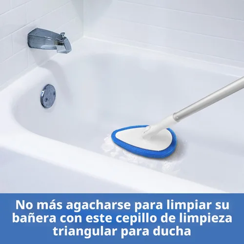 Vista 5 de Qaestfy Cepillo de limpieza de azulejos para bañera y ducha, con mango de 51 pulgadas, 5 almohadillas antiarañazos, cepillo ajustable de mango largo