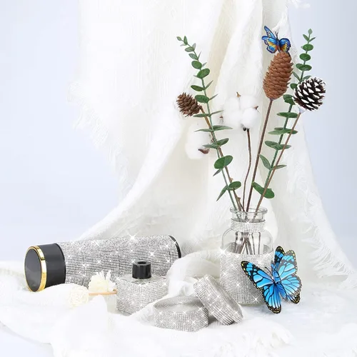 Vista 8 de 3 rollos de cinta de diamantes de imitación, 3 tamaños, tiras de diamantes de imitación autoadhesivas, cintas de diamantes de imitación de cristal