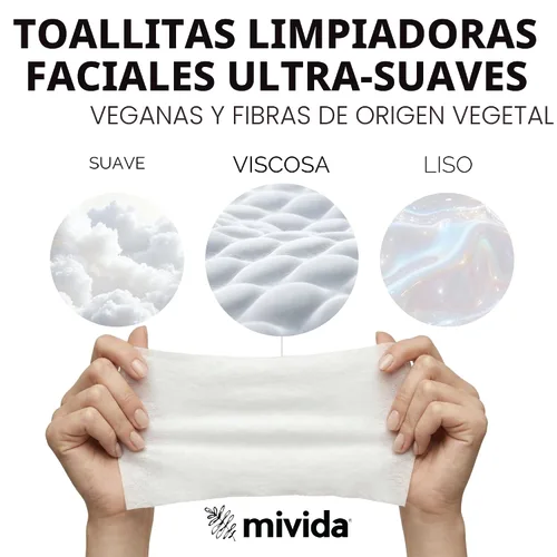 Vista 4 de mivida 40 toallitas de maquillaje hipoalergénicas envueltas individualmente con vitamina E Toallitas faciales probadas por dermatólogos, sin