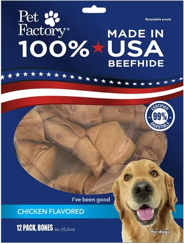 Vista 8 de Pet Factory Golosinas masticables para perros, 100% fabricadas en Estados Unidos, huesos anudados de 6 pulgadas, sabor a carne, 12 unidades/1 paquete