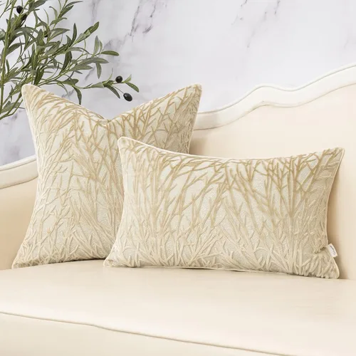 Vista 5 de Yangest Funda de Almohada Decorativa de Ramas Beige de Terciopelo Funda de Cojín Neutra para Sofá Sillón Dormitorio Sala de Estar Decoración