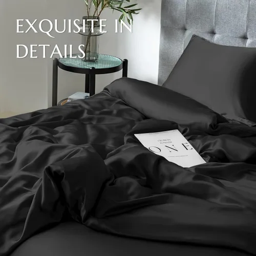 Vista 5 de TXHSILK - Sábanas 100% de seda, seda 7A+, 3 piezas, transpirables, suaves, 1 funda de edredón, 2 fundas de almohada con cremallera oculta