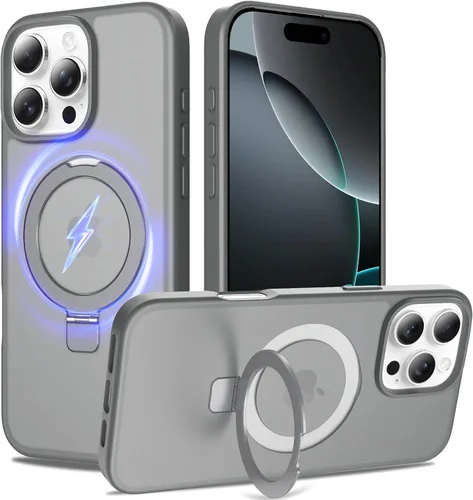 Vista 19 de Funda con soporte ultra magnético para iPhone 15 Pro [protección militar contra caídas] [compatible con MagSafe] a prueba de golpes, translúcida