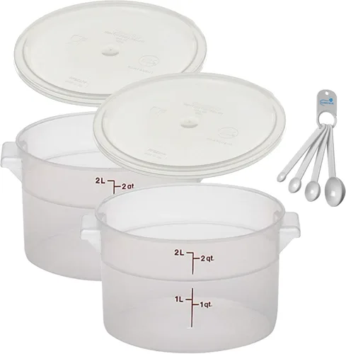 Vista 10 de Lumintrail Cambro recipiente redondo de almacenamiento de alimentos de 2 cuartos de galón, translúcido, con tapa translúcida, paquete con juego