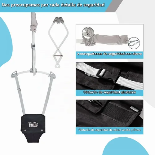 Vista 7 de FUNLIO Saltador de Puerta para Bebé de 6 a 24 Meses (con Abrazadera para Puerta), Saltador de Puerta para Bebé con Resorte Fuerte y Correa