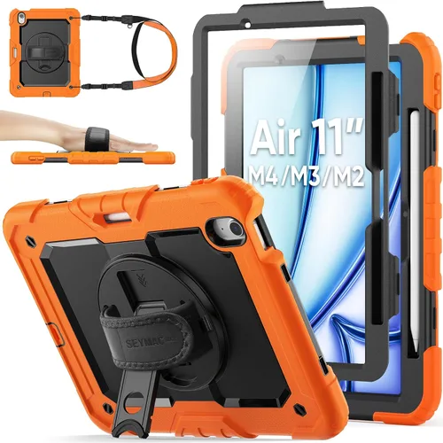 Vista 14 de SEYMAC stock Funda protectora para iPad Air de 11 pulgadas M3 2025/M2 2024 (Air 7ª/6ª generación), funda resistente con protector de pantalla