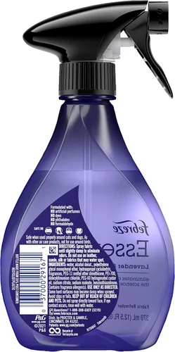Vista 4 de Febreze Aerosol para tela, productos esenciales para refrescar la tela, eliminador de olores fuertes, incluye aceite esencial de lavanda