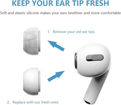 Vista 5 de SIXFU 3 pares de almohadillas de repuesto compatibles con AirPods Pro y AirPods Pro 2, puntas de silicona actualizadas, incluyendo cepillo limpiador