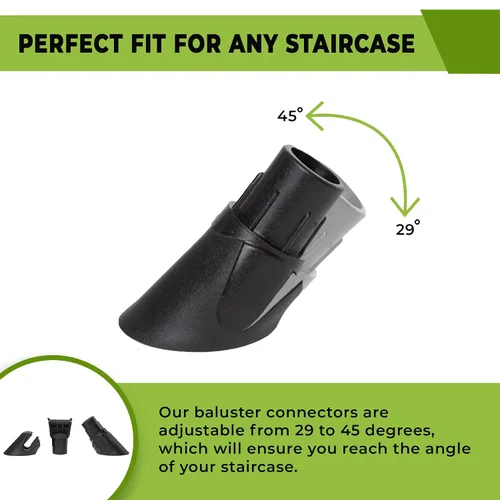 Vista 4 de FENCE & DECK RITE Conectores de balaustre para balaustres metálicos de 3/4", hechos con polipropileno negro de 3/4" para escaleras y cubiertas