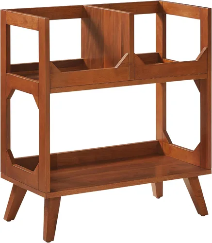 Vista 9 de Crosley Furniture Asheville - Soporte para discos moderno de mediados de siglo, almacenamiento de vinilo, con capacidad para hasta 260 discos, nogal